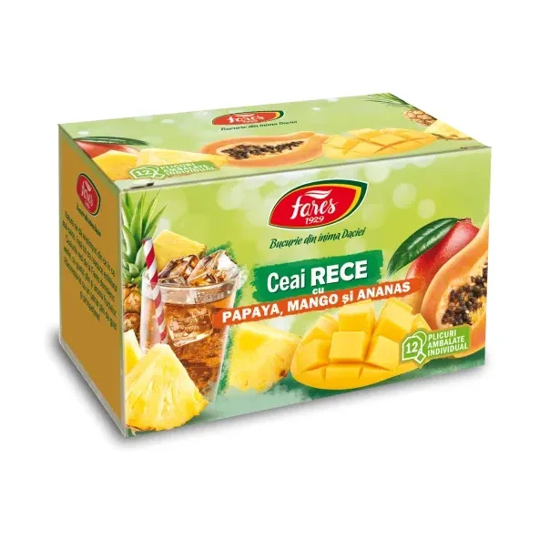 Ceai rece cu papaya, mango și ananas, ceai la plic ambalat individual - Fares