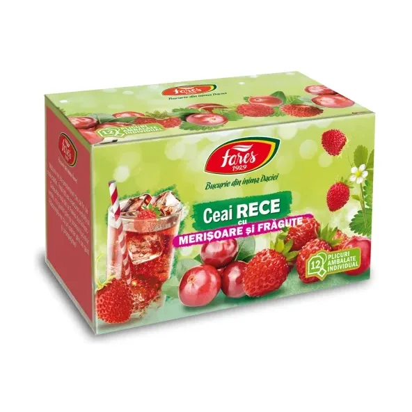 Ceai rece cu merișoare și frăguțe, ceai la plic ambalat individual - Fares