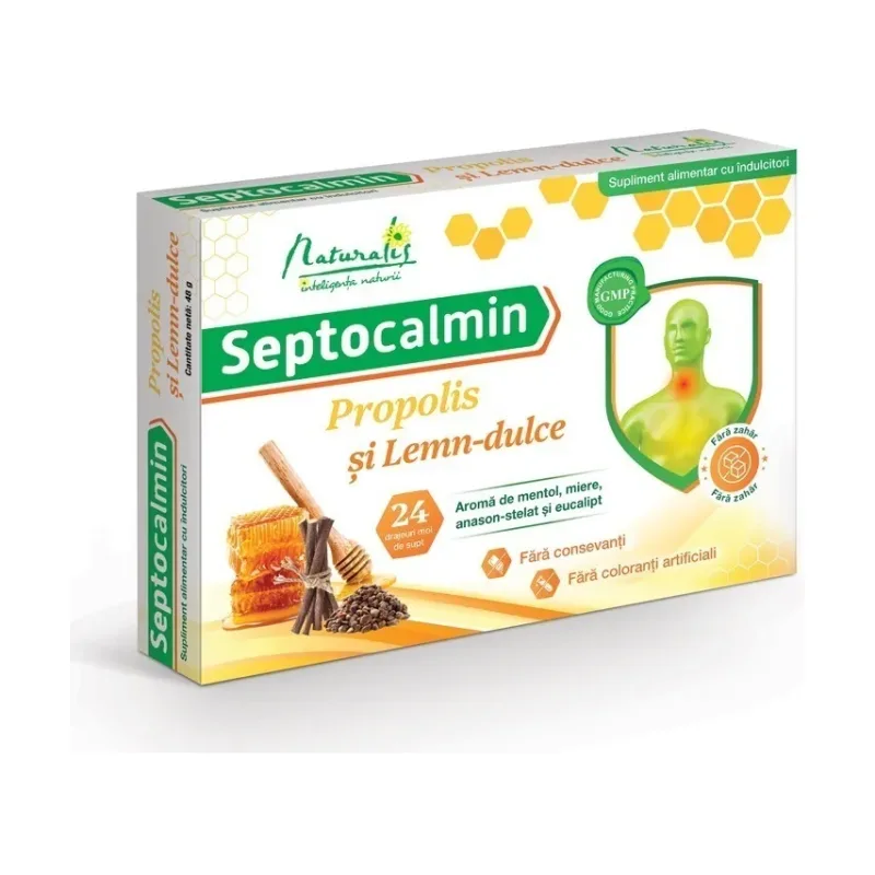 Septocalmin propolis si lemn dulce x 24 draj. de supt - Naturalis