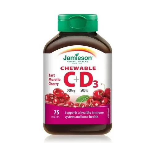 Vitamina C 500 mg + D 500 UI masticabila aroma cirese - Jamieson