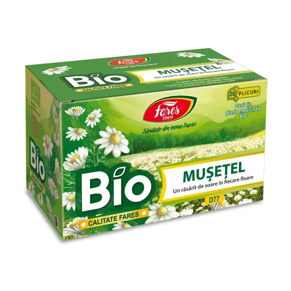 Mușețel bio, D77, ceai la plic, RO-ECO-007 - Fares