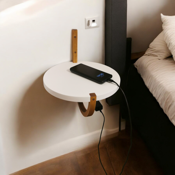 Noptiera Moderna din Lemn, Fabricata Manual, Raft Suspendat - imagine 4